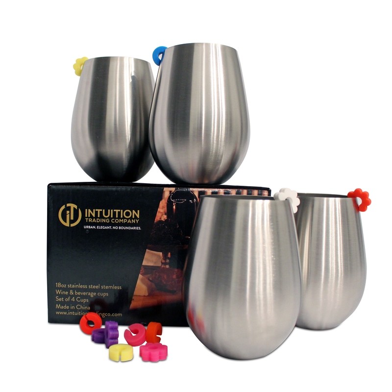 18oz Stainless Steel Stemless Wine Glasses, Set of 4
