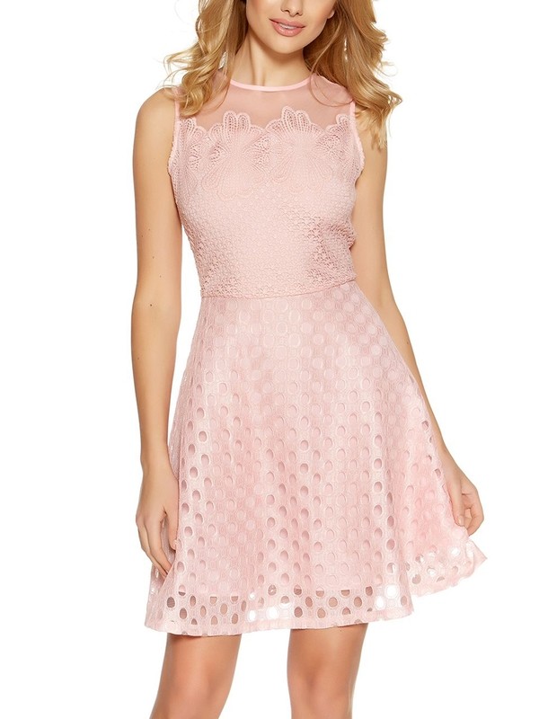 Soft Pink Crochet Burnout Mesh Skater Dress