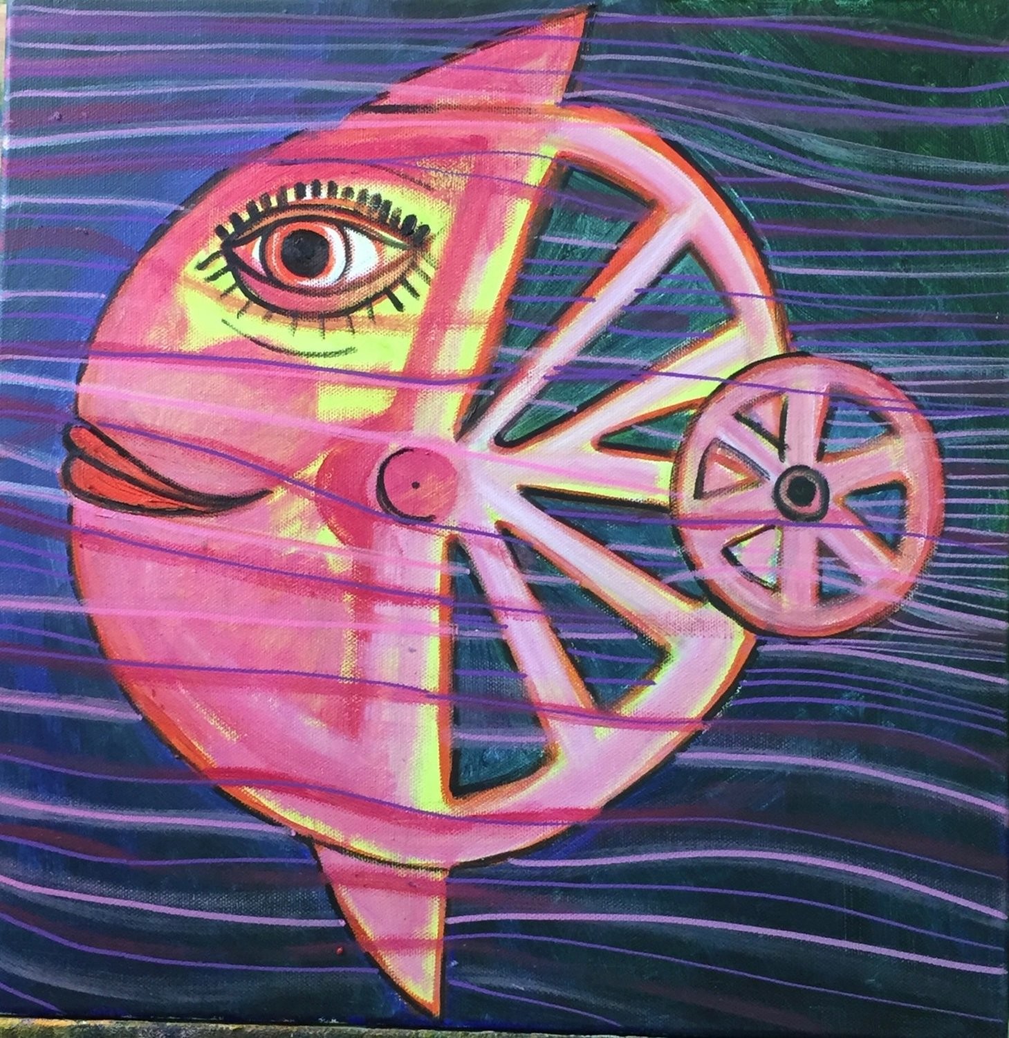 PESCE CARRO  acrilico 40 x 40 cm