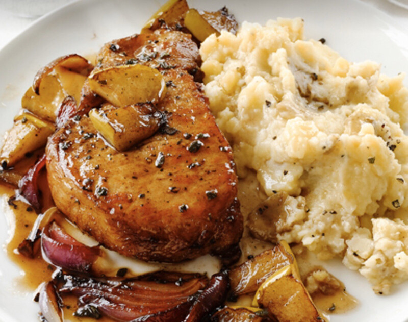 Pork Chop With Apples And Garlic Smashed Potatoes