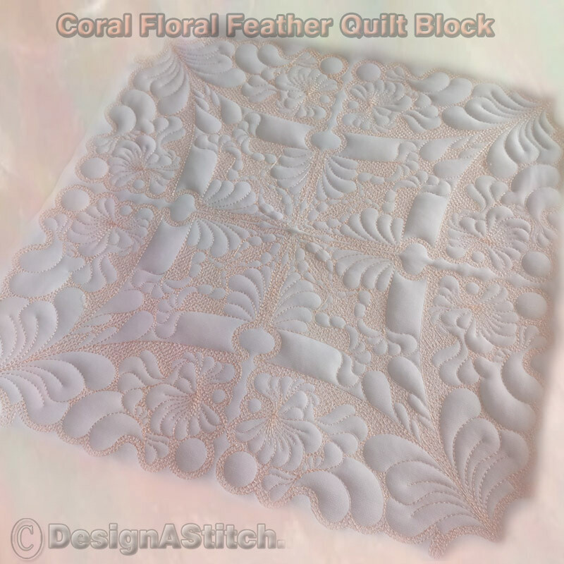 Coral Floral Feather Quilt Block