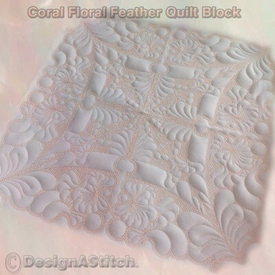 Coral Floral Feather Quilt Block