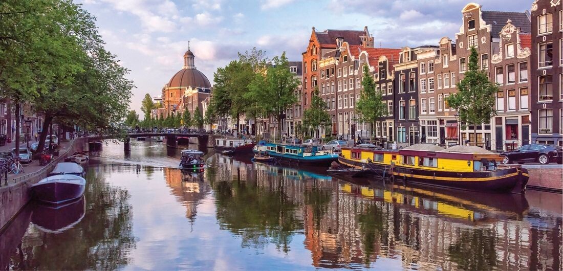 Noriko Buckles "Sky Reflecting on the Canal with Boats, Amsterdam" Elongated