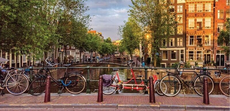Noriko Buckles "Bicycles Parked on the Bridge, Amsterdam" Elongated