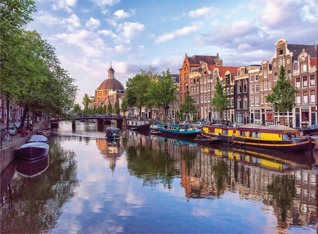 Noriko Buckles "Sky Reflection on the Canal with Boats, Amsterdam"