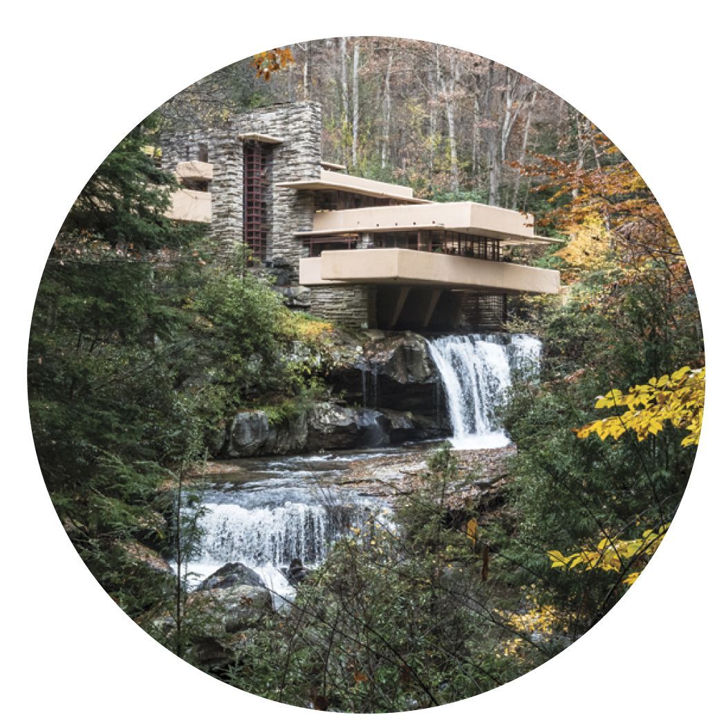 Carl Jacobson "Frank Loydd Wright Waterfall" 3.5" Coaster Box Set of 4