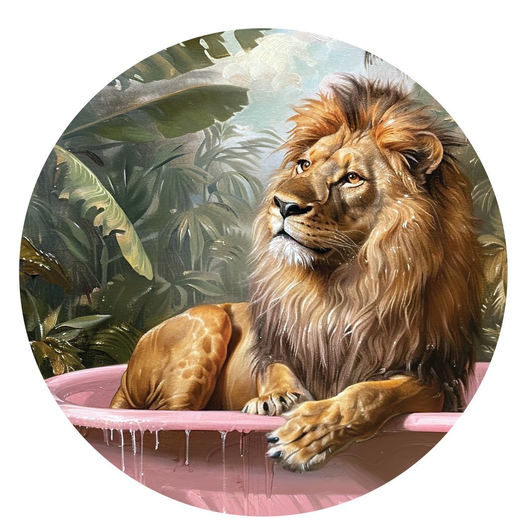 Momart "Satisfied Lion in The Bath" 3.5" Coaster Box Set of 4