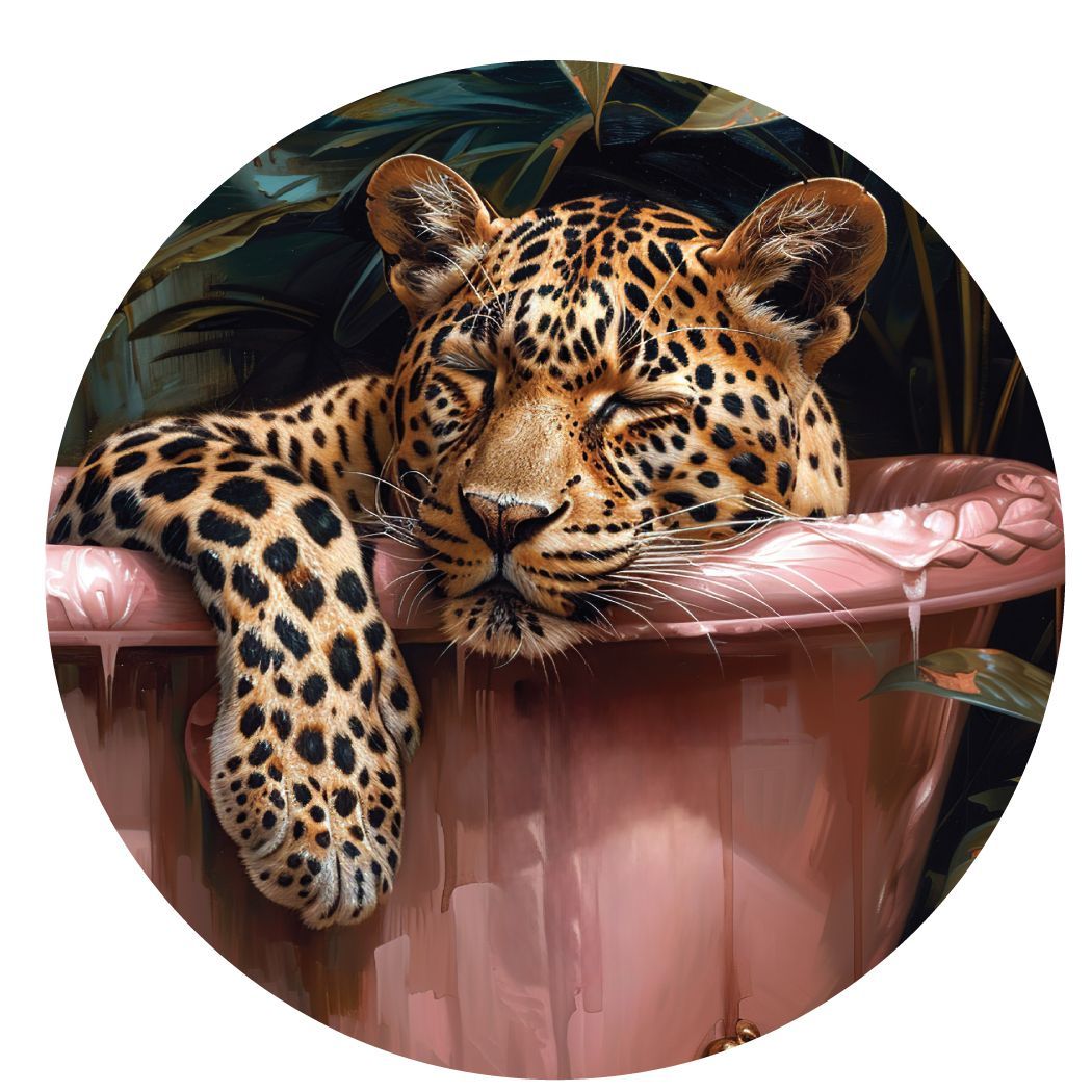 Momart "Leopard Sleeping in Bathtub" 3.5" Coaster Box Set of 4