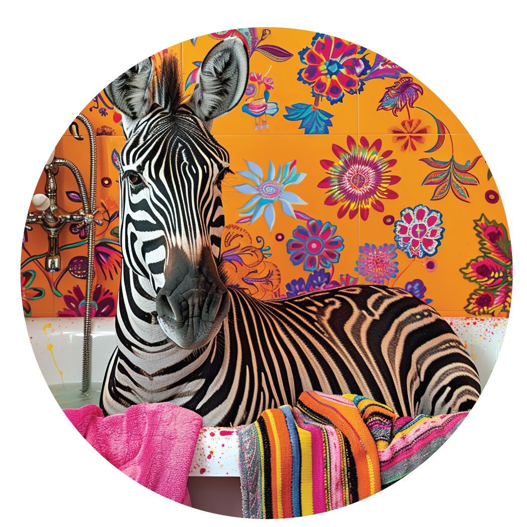 Momart "Zebra in The Bath With Colored Towel" 3.5" Coaster Box Set of 4