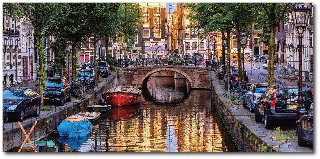 Noriko Buckles Noriko Buckles "A Red Boat on Canal at Sunset, Amsterdam" Elongated