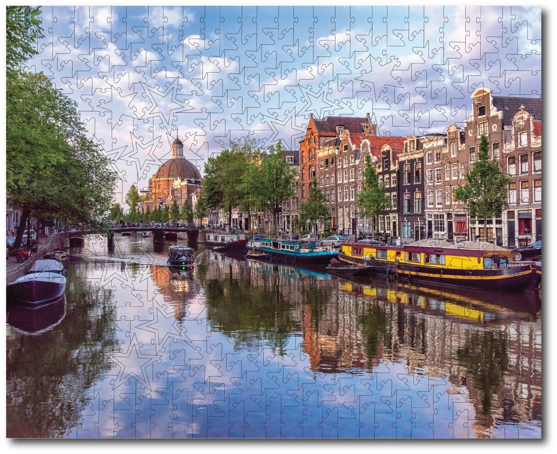 Noriko Buckles "Sky Reflection on the Canal with Boats, Amsterdam"