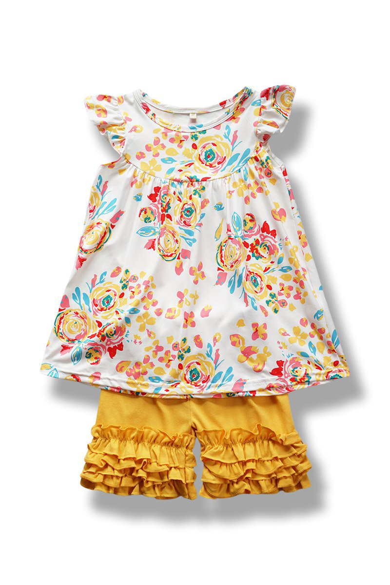 Floral Paint Ruffle Set 4t