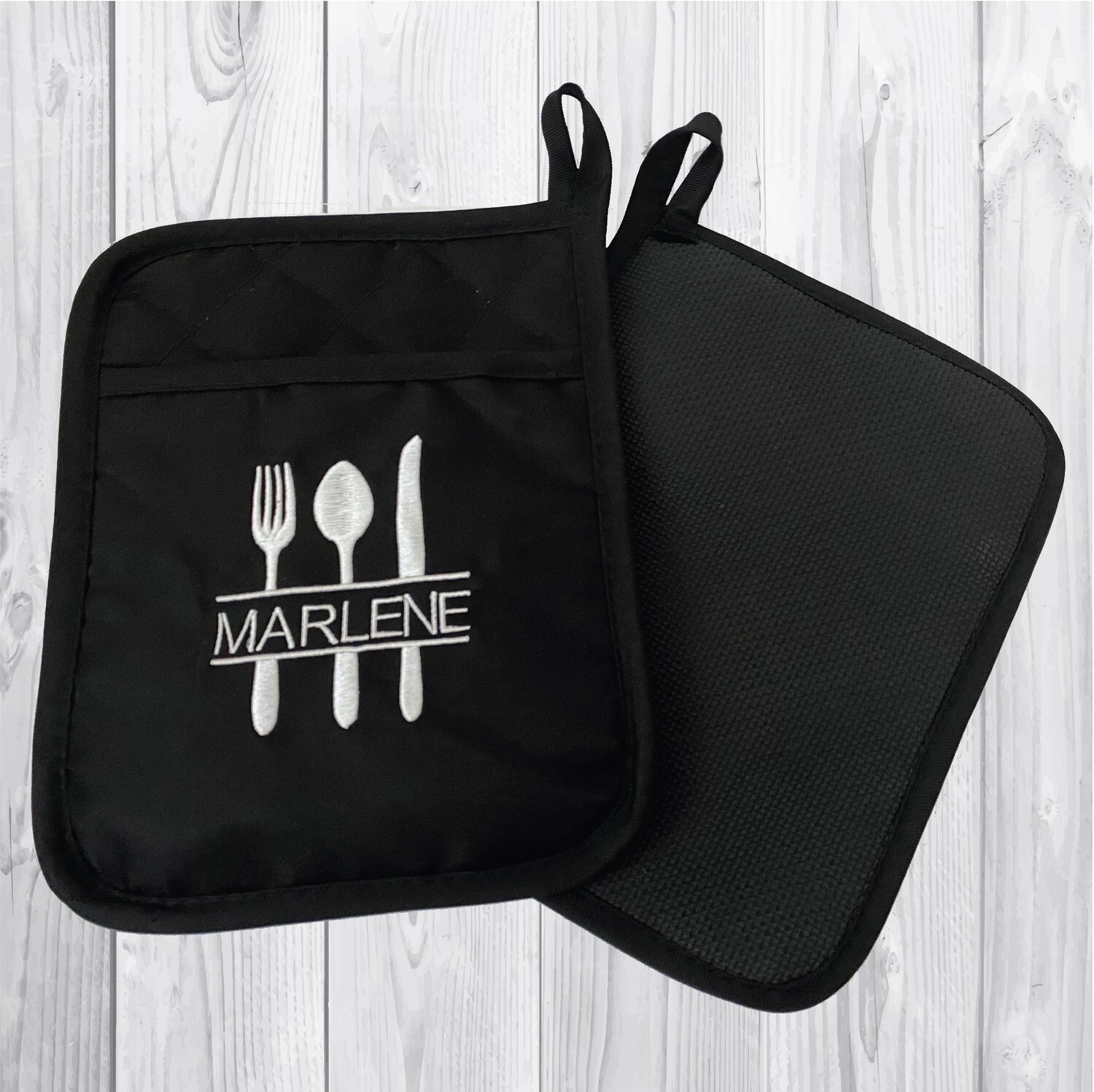 Embroidered Utensil and Monogram Potholder Set