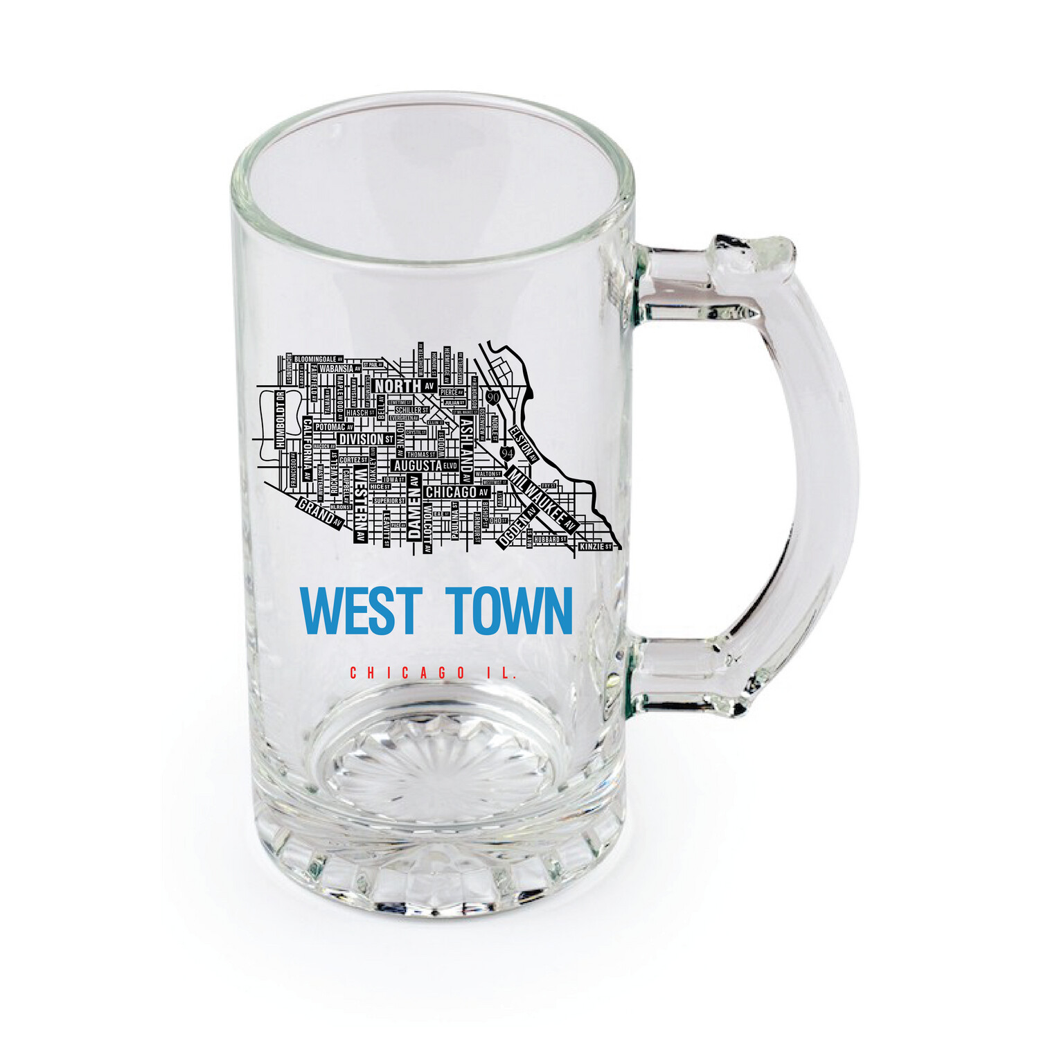 16oz | Chicago West Town | Clear Glass | Beer Mug with Handle