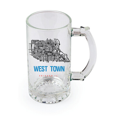 16oz | Chicago West Town | Clear Glass | Beer Mug with Handle