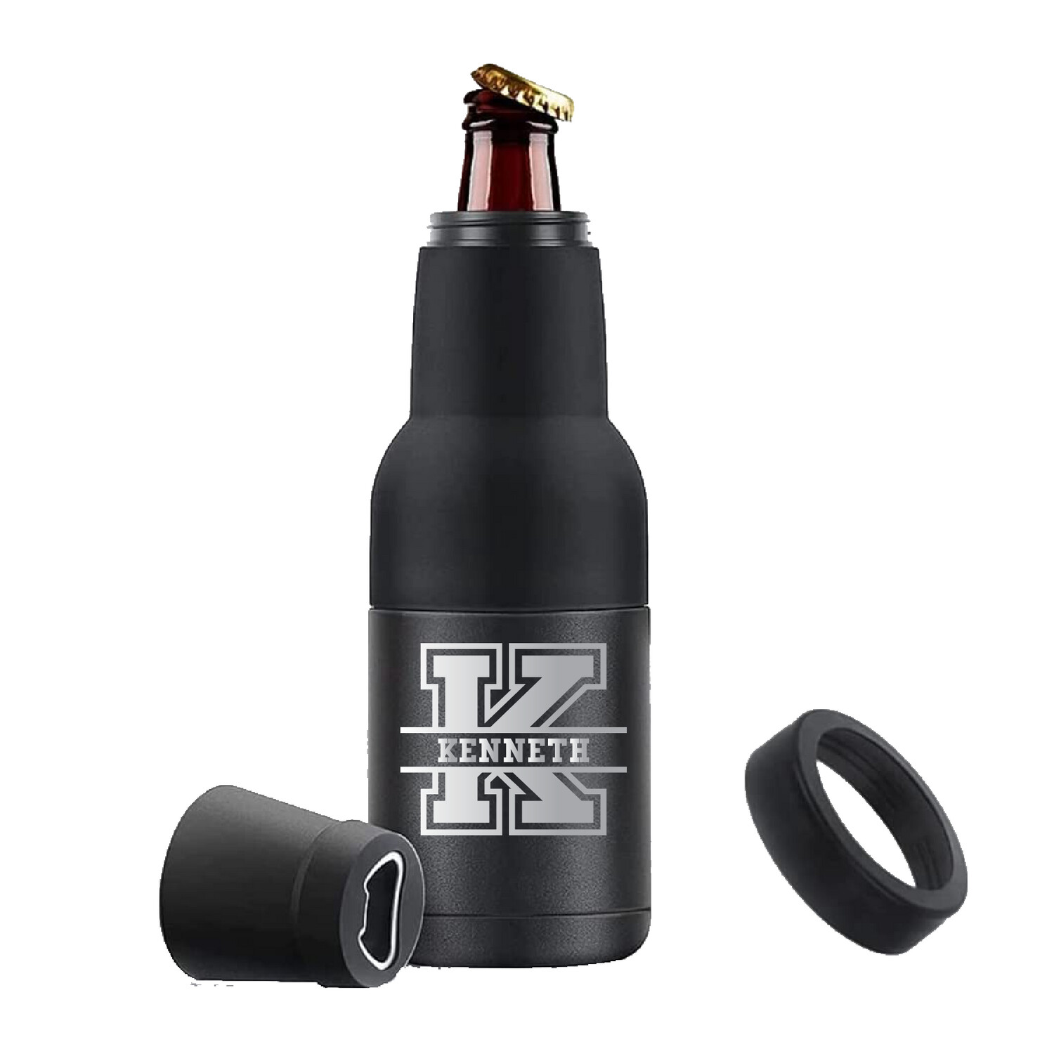 Personalized | College Monogram | Detachable 3-in-1 | Double Insulated | 12 oz. Bottle / Can Holder, Color Selected: Black