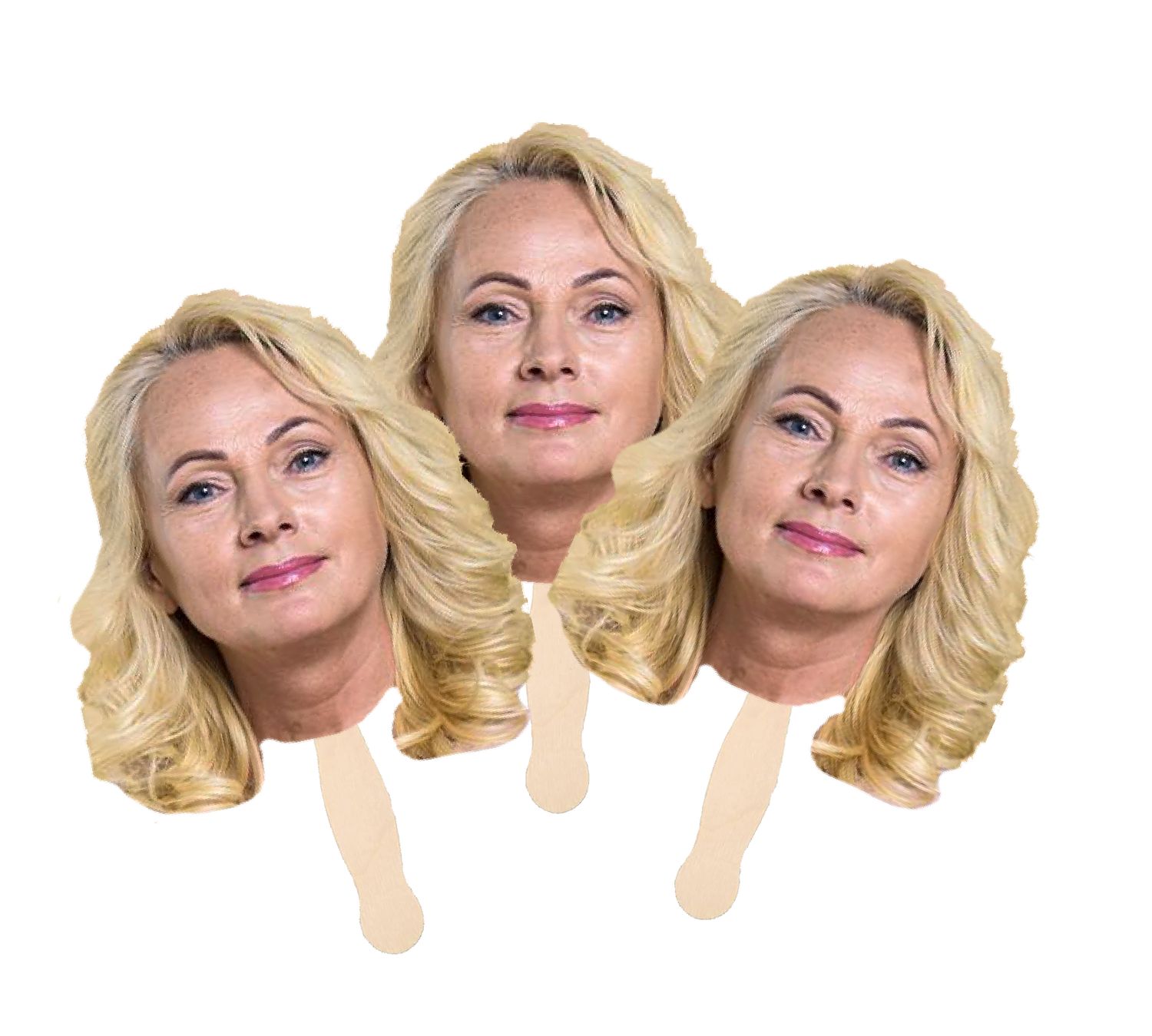 Head on a stick | Face Fans with wood handle | 9.5&quot;