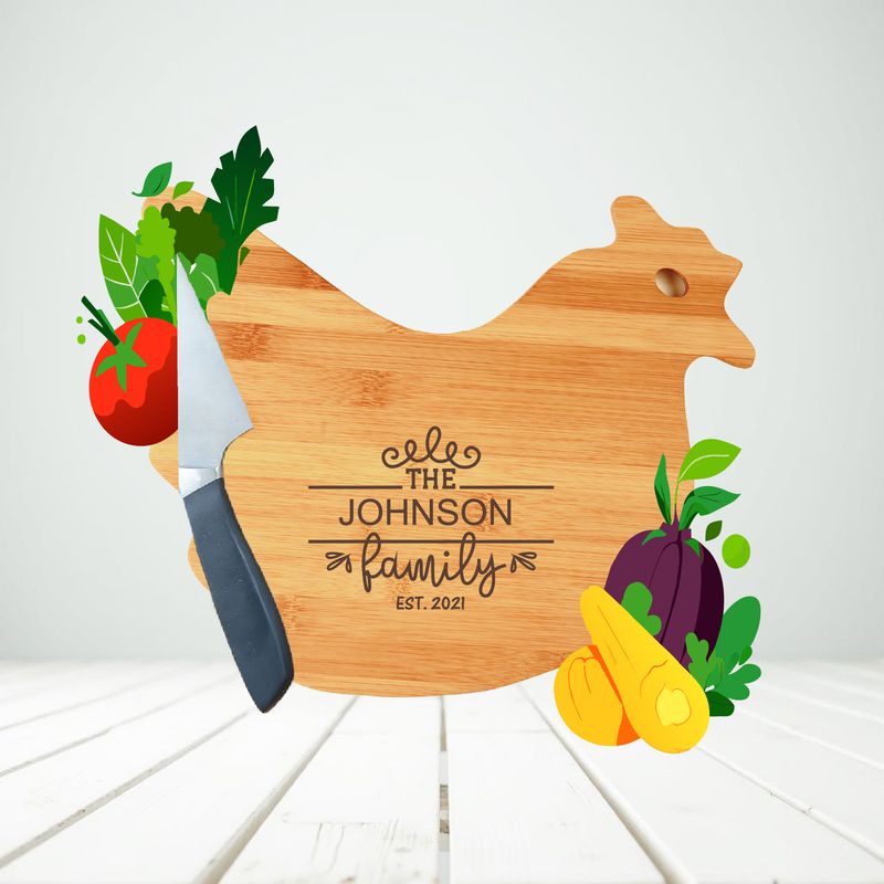 Hen Shaped | Engraved Bamboo Cutting Board