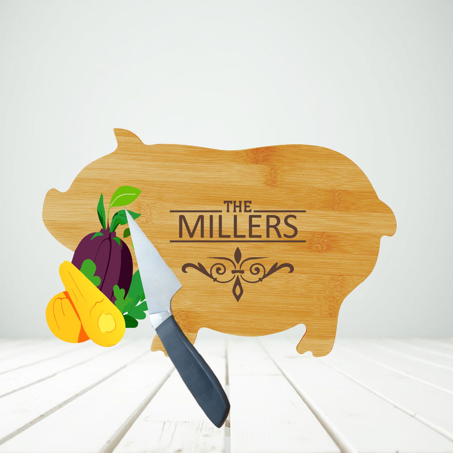 Pig Shaped | Engraved Bamboo Cutting Board