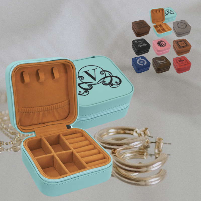 4&quot; x 4&quot; Custom engraved | Travel Jewelry Box | Faux Leather | 11 Colors
