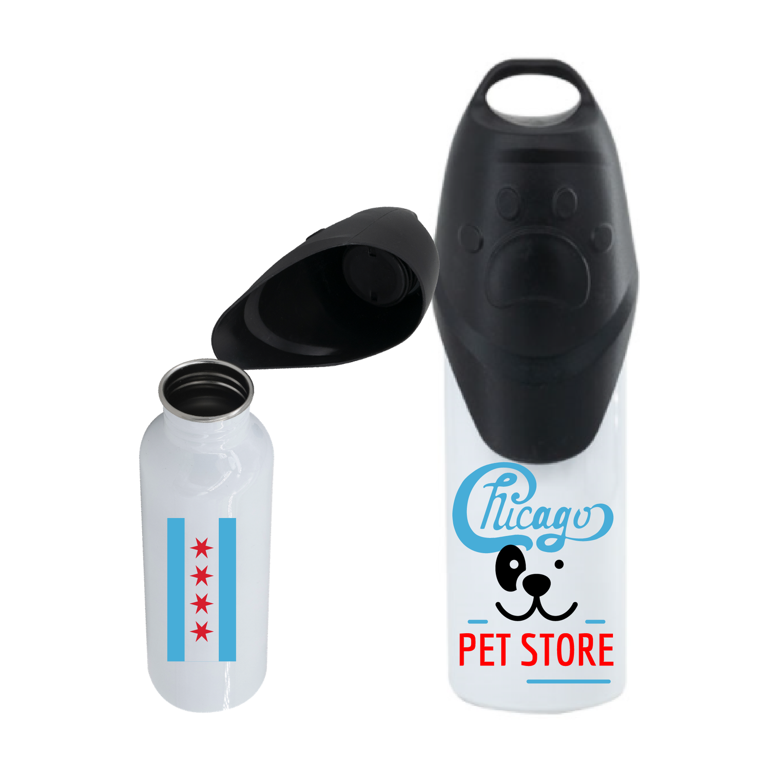 Pet water Bottle with Dog Paw Lid | Food-Grade Stainless Steel | White | 25oz