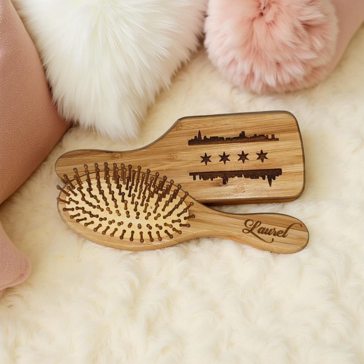 Custom engraved | personalized | Bamboo Wood | Hairbrush Set