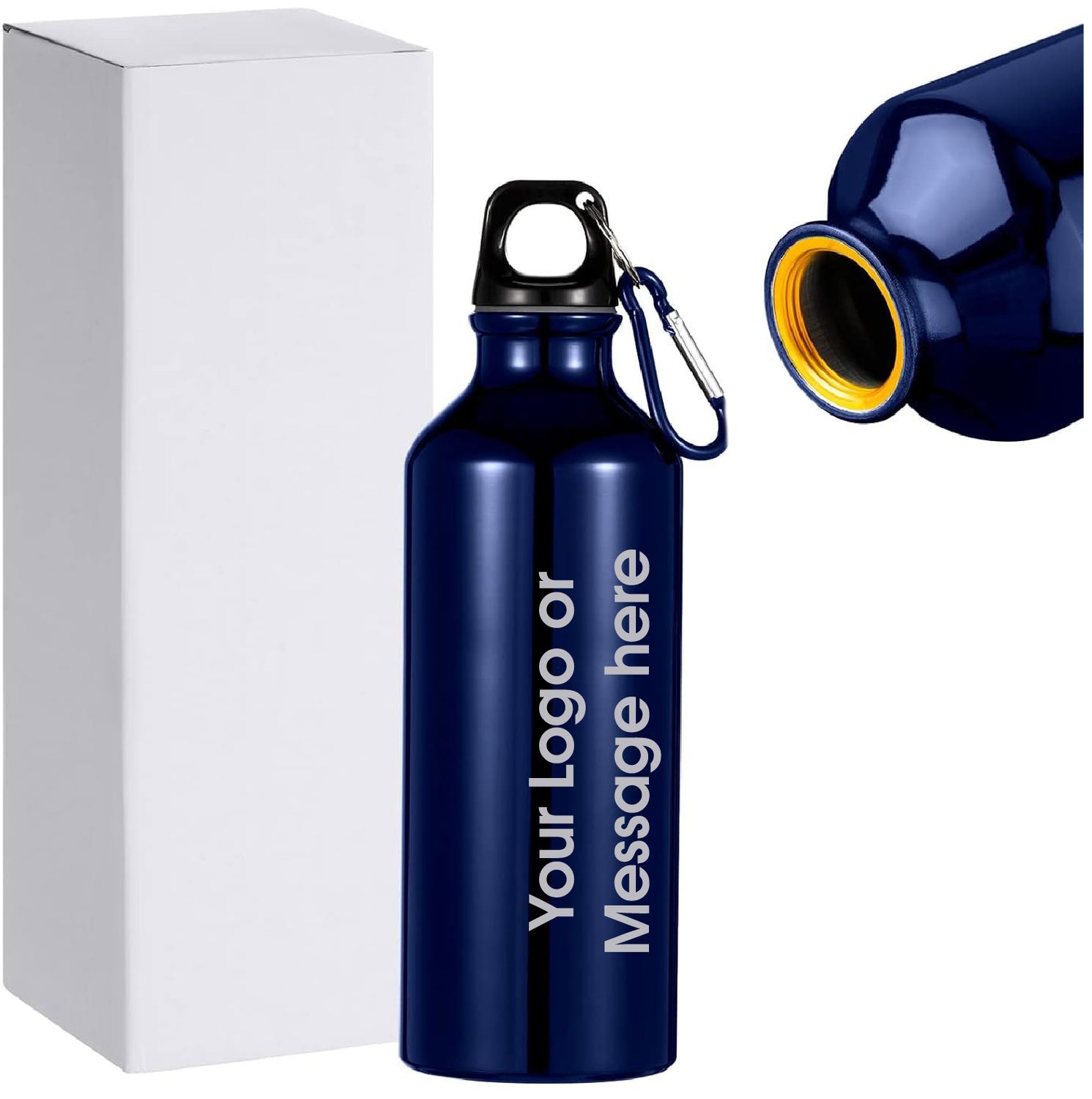 Custom Engraved | Navy Blue | Aluminum Water Bottle with Carabiner Clip Included | 17oz