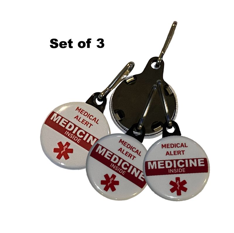 Pack of 3 | Medical Alert | Medicine Inside | Zipper Pull | 1.25&quot;