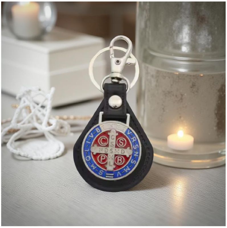 Saint Benedict Medal | Teardrop | PU Leather | Keychain