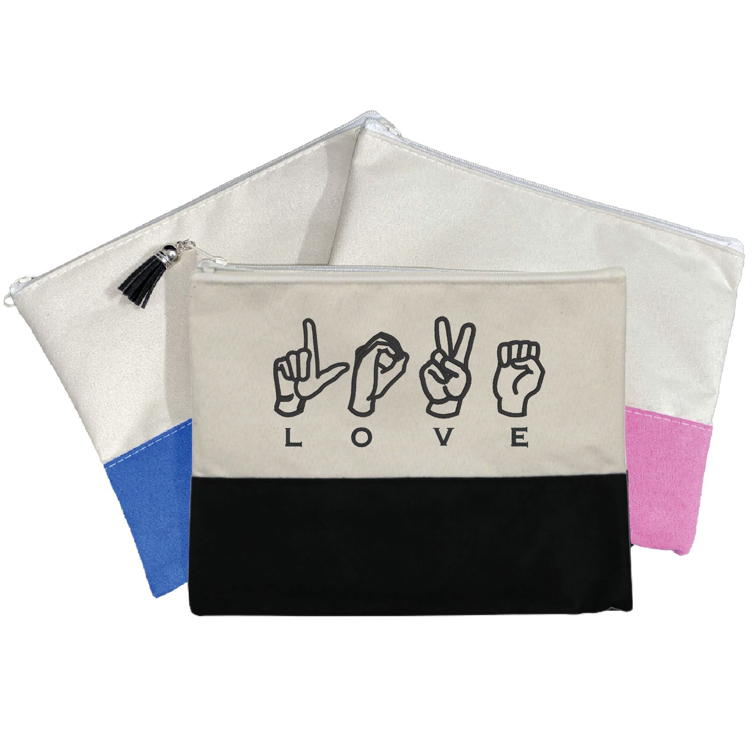 Love Sign Language | Embroidery | Faux Suede | Cosmetic Bag