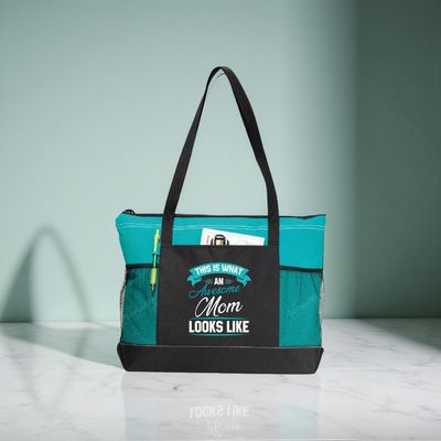 This is what an awesome mom looks like | Zippered Tote Bag | 7 Colors