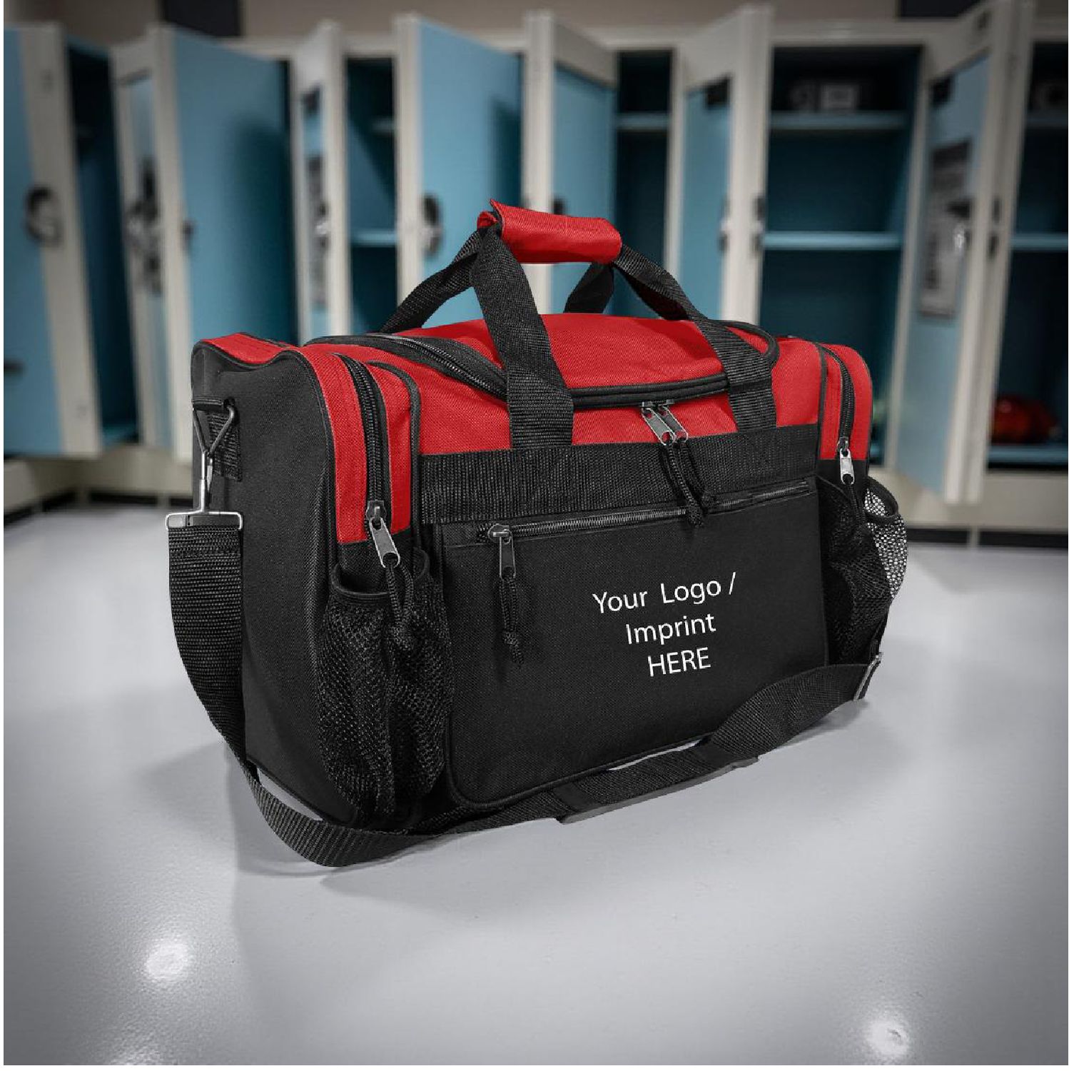 Red &amp; Black | Essentials | 17" |  Duffle Bag Dual Front Mesh Pockets