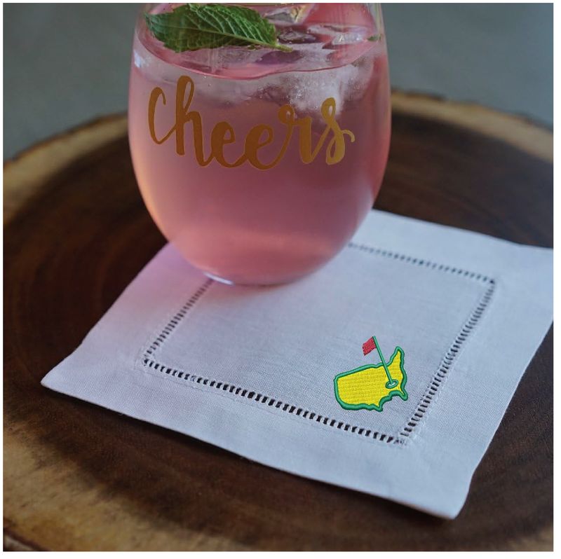 Embroidered | Masters Tournament | Cocktail Napkins | White | 6 x 6"