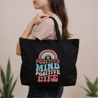 Positive Mind Positive Life | Large Zippered Tote Bag | 22"