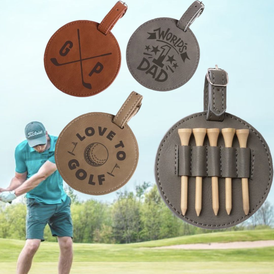 Personalized | Engraved | Round | Golf Tee Holder with 5 Tees included | 3 Colors
