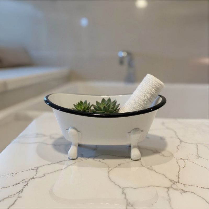 White | Rustic Mini Bathtub Countertop Décor  with Metal Claw Foot | Farmhouse Rustic Succulent plants Holder | Soap Dish | Vintage Soap Dish, Home Décor | 7"