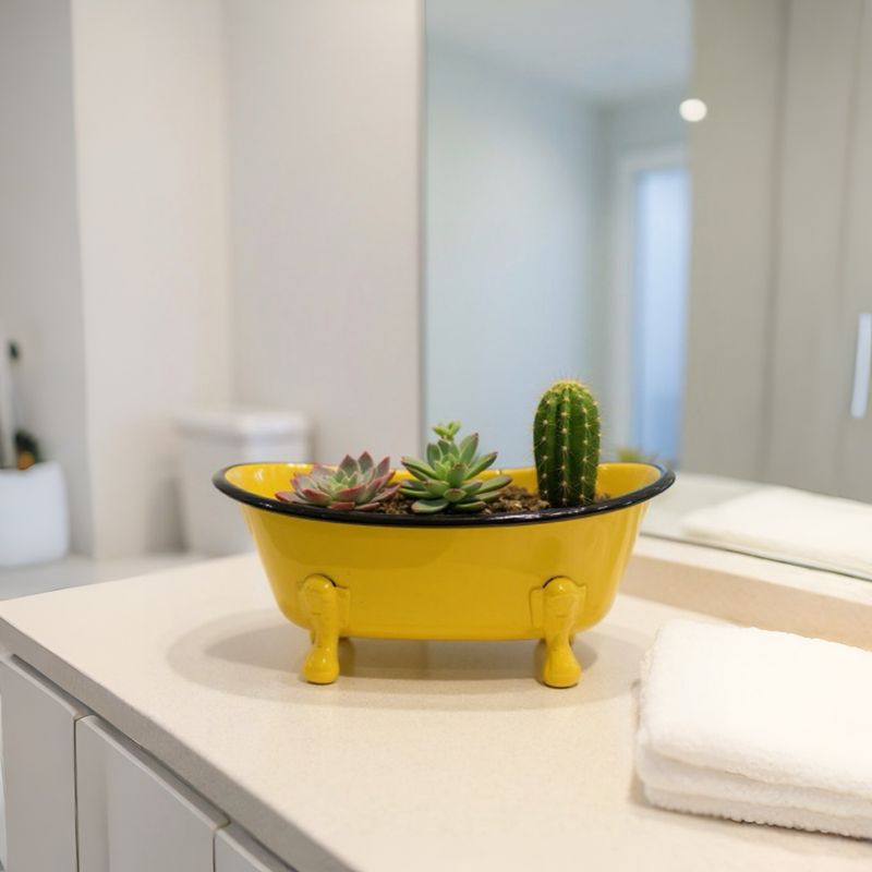 Sun Yellow | Rustic Mini Bathtub Countertop Décor  with Metal Claw Foot | Farmhouse Rustic Succulent plants Holder | Soap Dish | Vintage Soap Dish, Home Décor | 7"