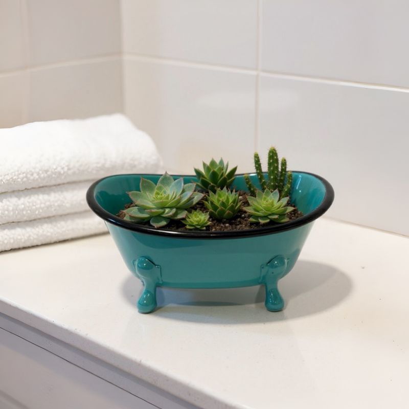 Blue Spruce | Rustic Mini Bathtub Countertop Décor  with Metal Claw Foot | Farmhouse Rustic Succulent plants Holder | Soap Dish | Vintage Soap Dish, Home Décor | 7"
