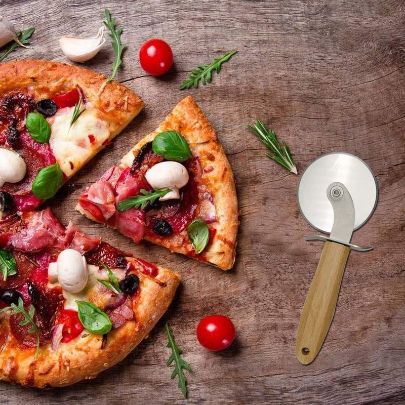 Personalized | Engraved | Pizza Cutter Wheel, Stainless Steel with Ergonomic Non Slip Wooden Handle