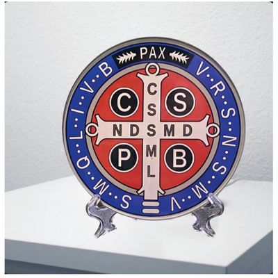 St. Benedict Medal Acrylic Plaque with plastic clear easel | Home Decor | Blessing and Protection
