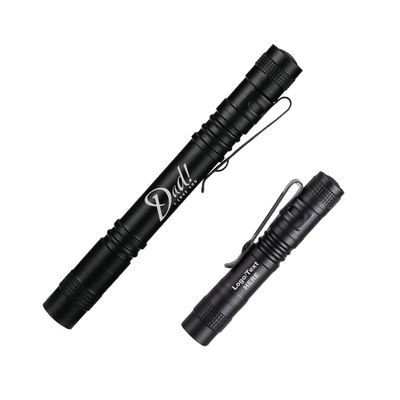 Personalized | Engraved | LED Pen Light Flashlight with Clip | Black | 2 Sizes