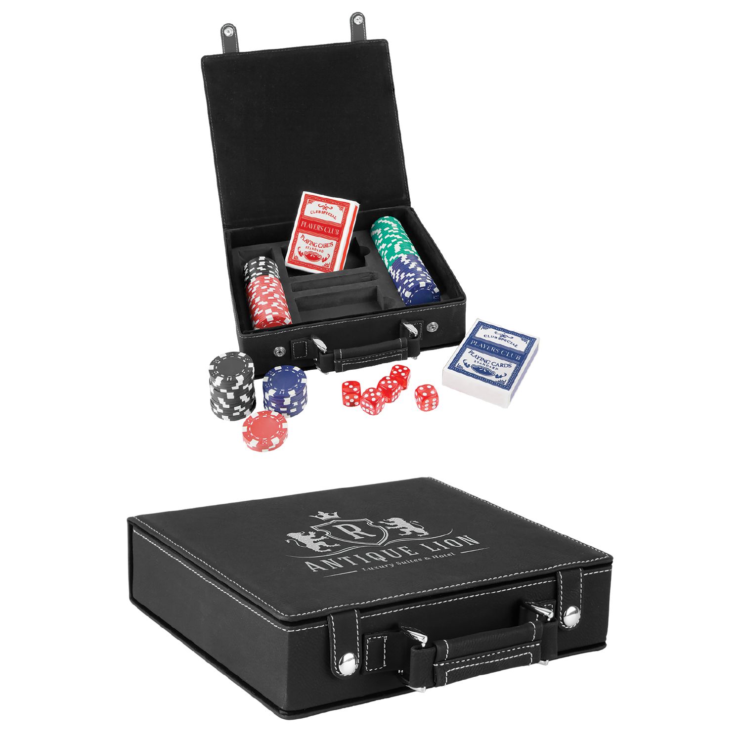 Personalized | Leather | Game nights 100 Chip Poker Game Set for game nights, groomsmen, or corporate gifts