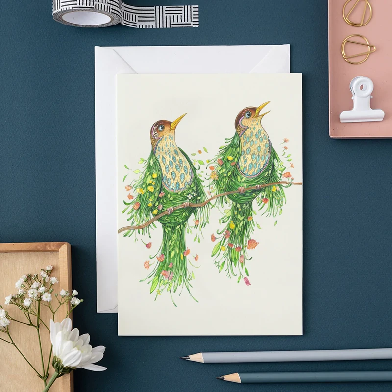 'Two Scruffy Thrushes' Card