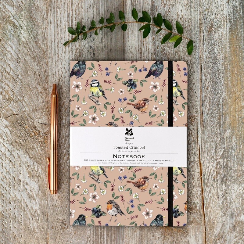 Garden Birds lined A5 Notebook in Blush Pink