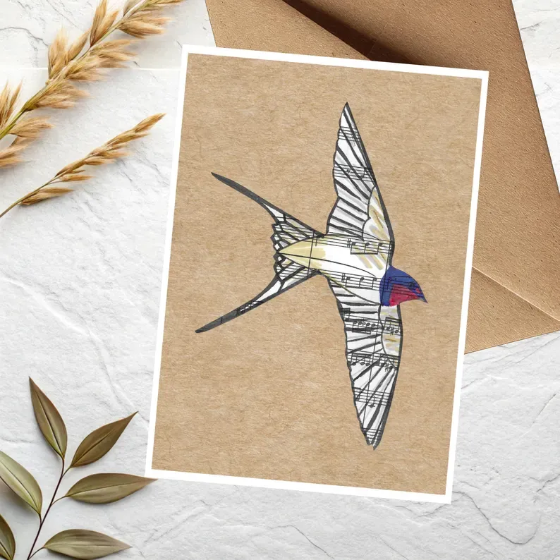 Swallow interactive greeting card- Songbird &amp; Badger