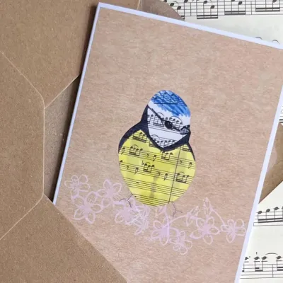 Blue Tit interactive greeting card- Songbird &amp; Badger