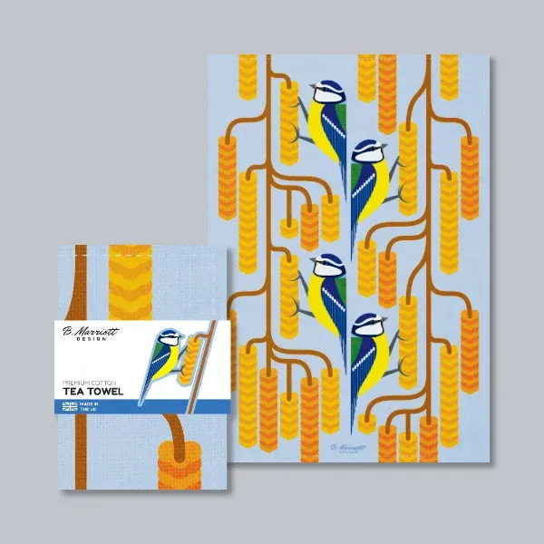 Blue Tits on Catkins Tea Towel
