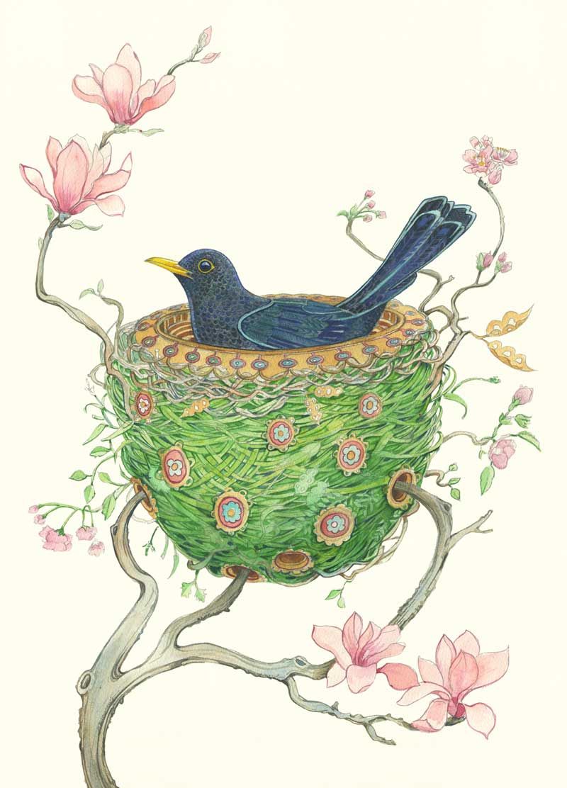 'Blackbird in a Nest' Card