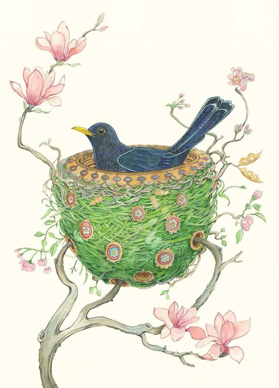 'Blackbird in a Nest' Card
