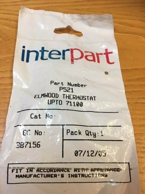 Baxi - P521  ELMWOOD THERMOSTAT UPTO 71100